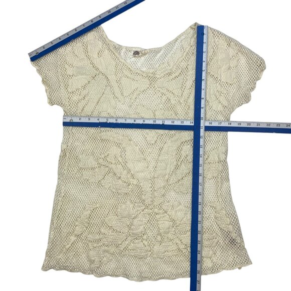 Anthropologie Lilka Mesh Appliqued Tunic Top S Cream Coverup Cap Sleeve Bohemian - Picture 5 of 11